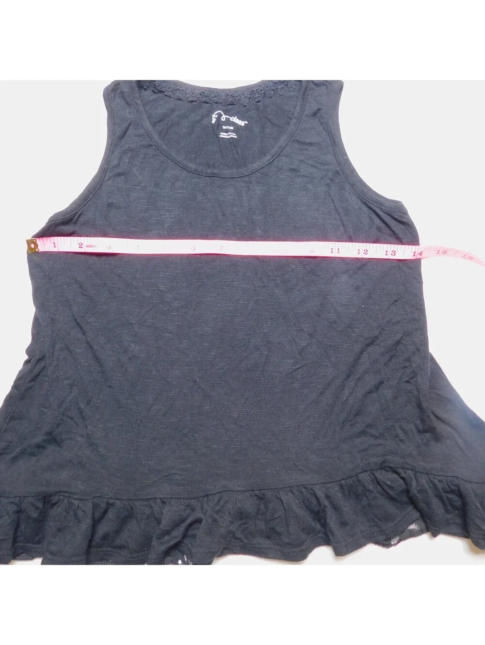 Art Class Girls Black Tank Top Size M 7/8 Crochet Lace Trim Ruffle Hem Camisole